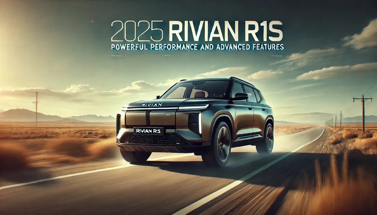 2025 Rivian R1S SUV on the road, showcasing its sleek design and powerful performance.